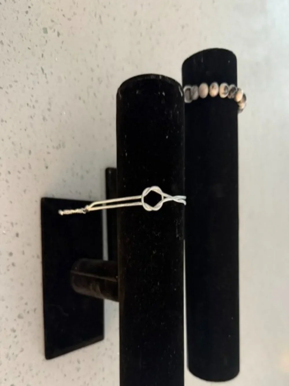 Set of two black velvet jewelry display bars
